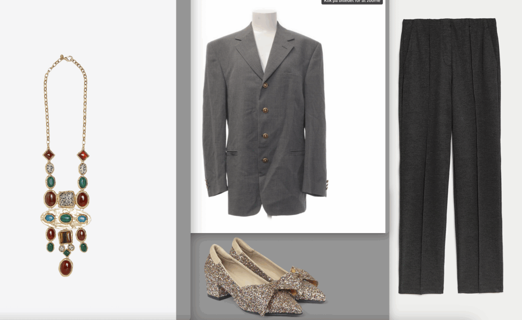Udsnit af Schiaparelli inspireret outfit i gråt
